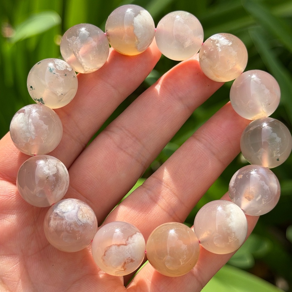 15.5mm stretchable chunky‎ flower agate bracelet 0520